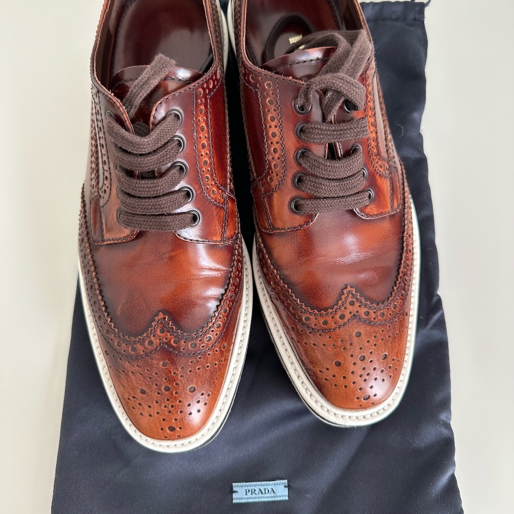 Cognac Oxford Brogue Platform Loafers
